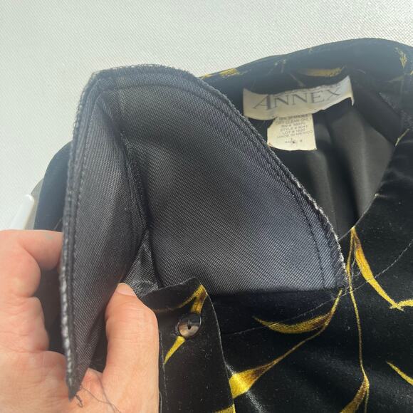 Vtg Casual Corner Annex 90s Velvet Crop Jacket Sz 6 Whimsigoth Gold Leaf Retro - Picture 10 of 12